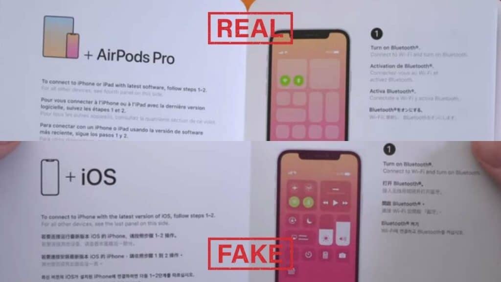 fake airpods pro vs real packaging