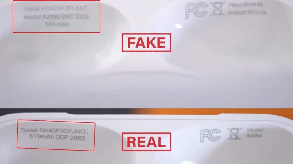 airpods falsos versus número de série real