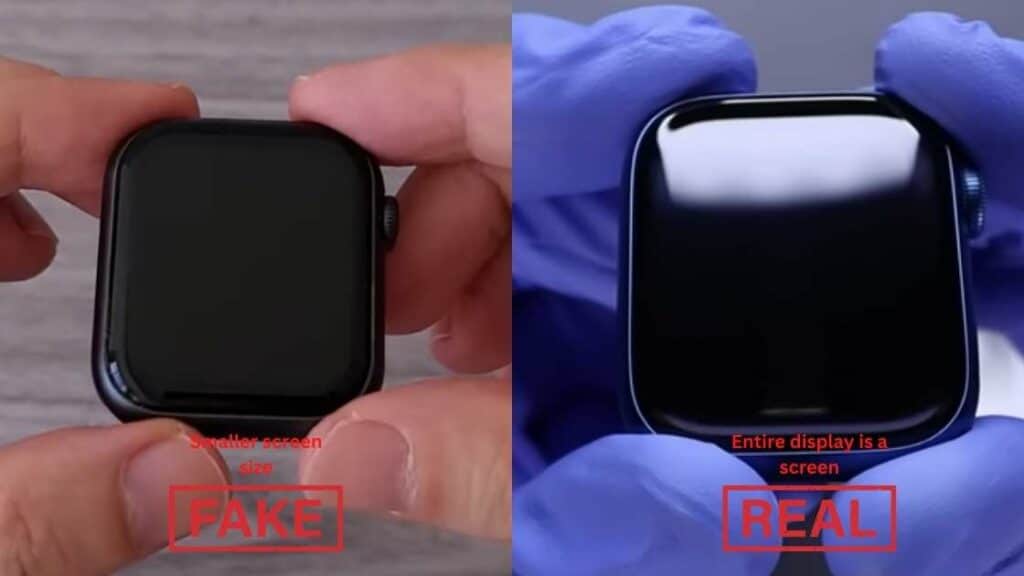 relógio de maçã falso versus real