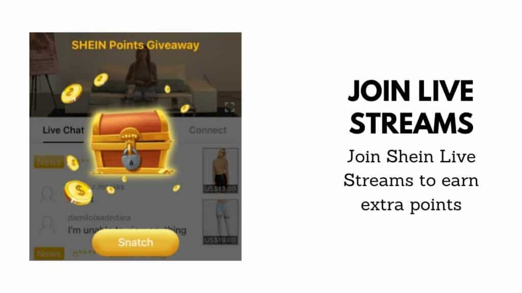 how much shein points with live streams