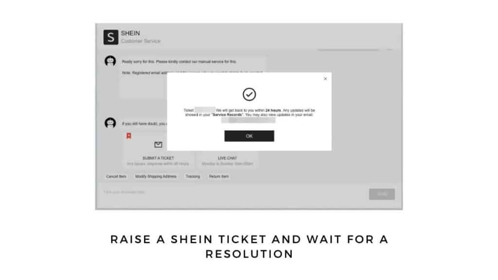 how to raise a shein ticket