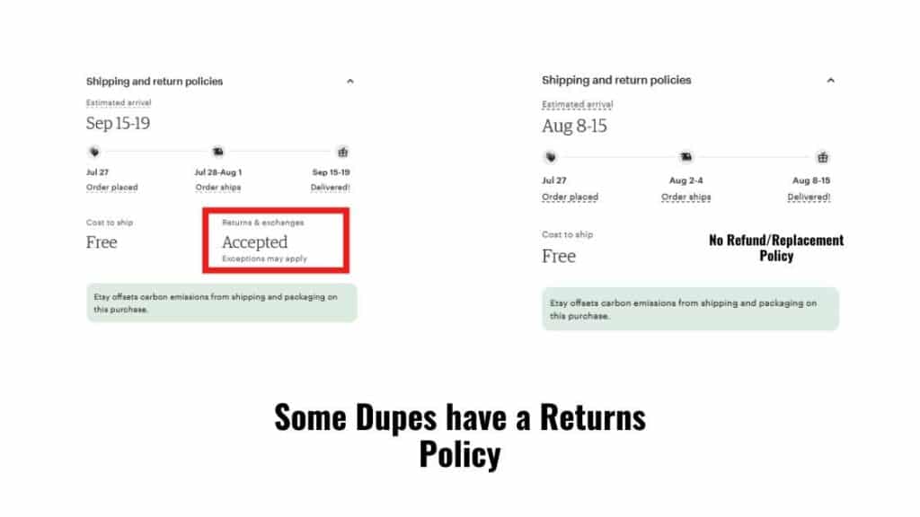etsy dupes return policy