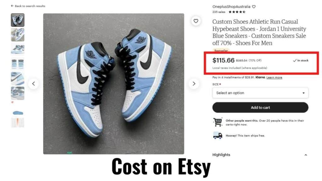 etsy sneaker dupe price